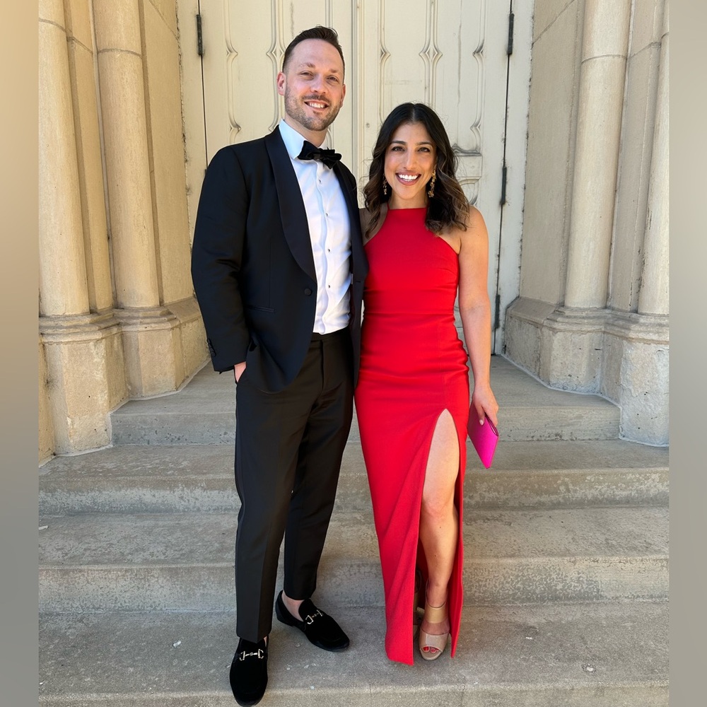 Likely Red Gown - black tie wedding guest - revolve